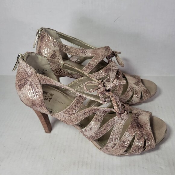 Ann Taylor Loft Snake Print Peep Toe Lace-Up Leather Heeled Sandals Womens 8M - Picture 5 of 9